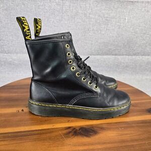 Dr. Martens Zavala Black Leather Combat Boots Gold Eyelets Womens 8 UK 6 EU 39